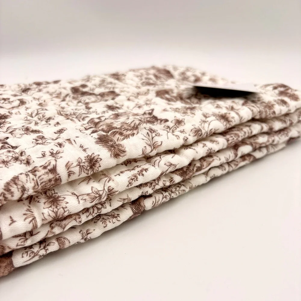 Rachel Ashwell Farmhouse Cat Toile Cotton Gauze Kitchen Towels Set of 2 Brown